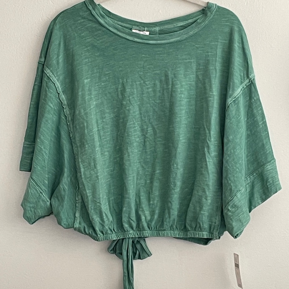 Pilcro Green Oversized Boxy Tie Front Crop Top
